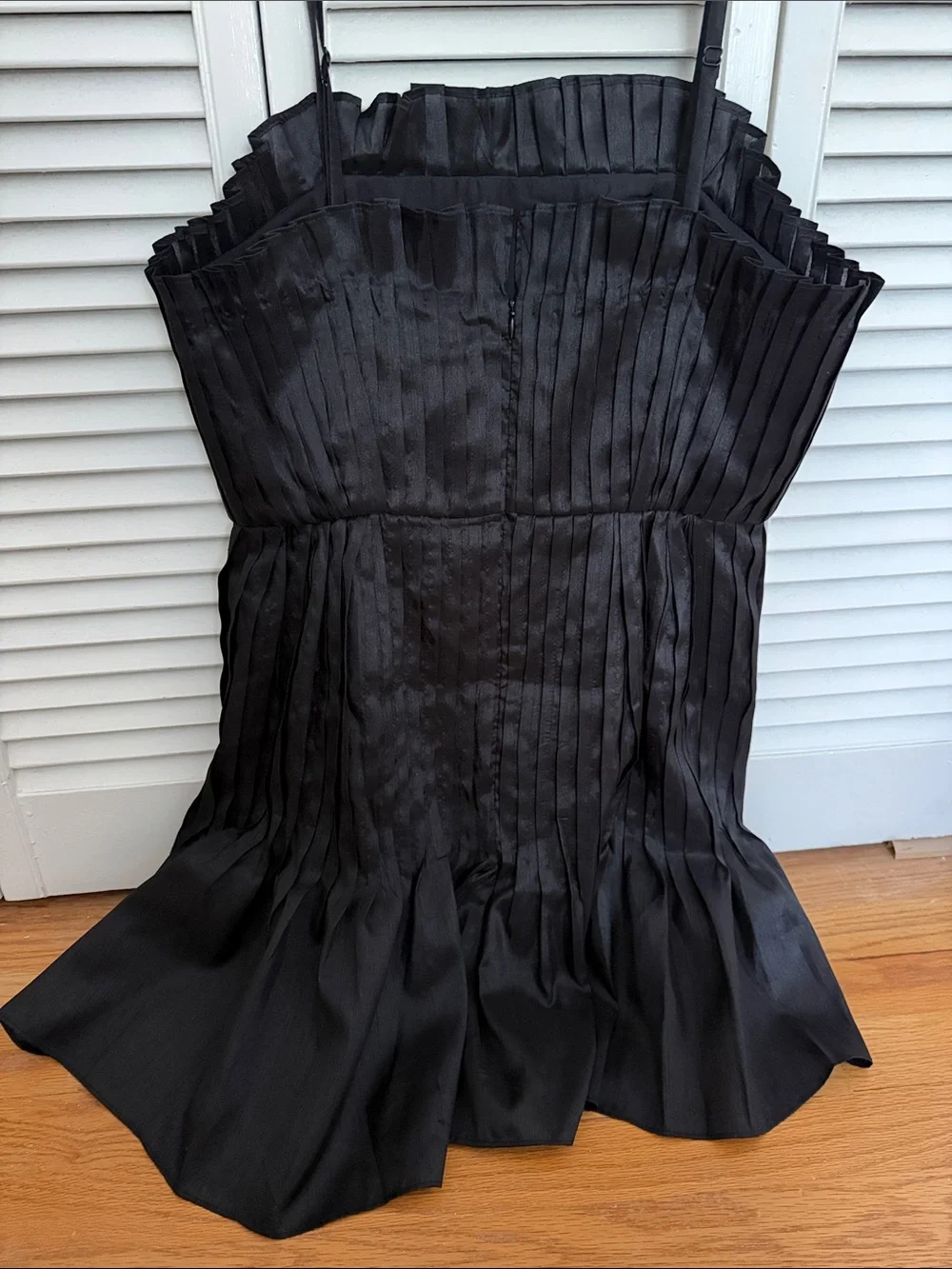 Mini Black Pleated Spaghetti-Strap Dress